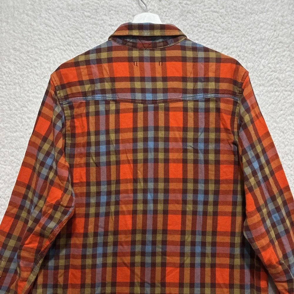 The North Face Mens Large Flannel Button-Up‎ Plaid Shirt Orange/Blue Outdoor